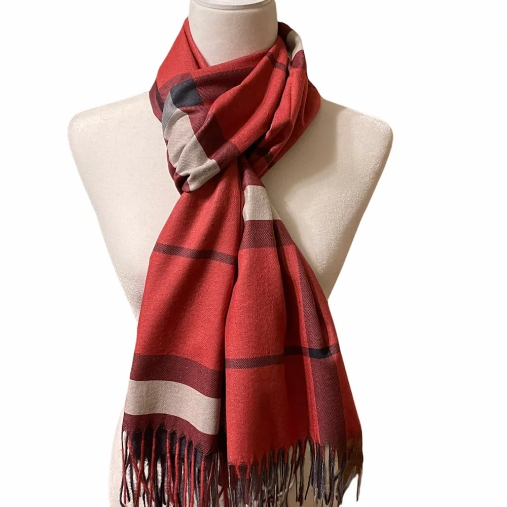 Soft RED Luxury Plaid Winter Scarf - Picture 3 of 6